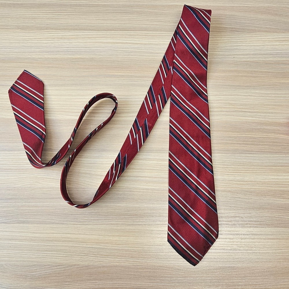 Vintage 60s Neck Tie Mens Burgundy Repp Stripe Slim 5 Fold WALLACHS Fifth Avenue